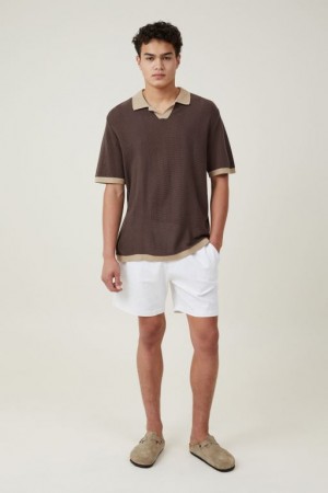 Camisas Cotton On Resort Corta Sleeve Polo Hombre Marrones | QSrFVNCpLdQ