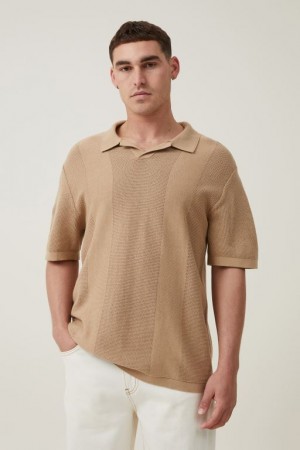 Camisas Cotton On Resort Corta Sleeve Polo Hombre Marrones | k5WBsTHJ6HQ
