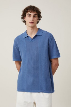 Camisas Cotton On Resort Corta Sleeve Polo Hombre Azules | HENKCawrHN0