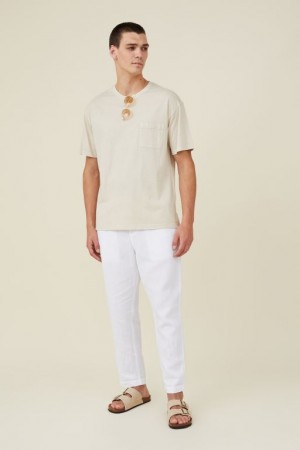 Pantalon Cotton On Linen Hombre Blancas | hdiZFApoUAI