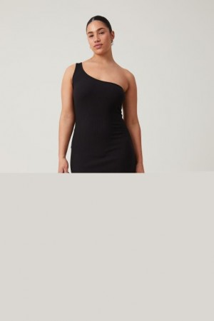 Vestido Largo Cotton On One Shoulder Rib Mujer Negras | BmW2saNPZdT