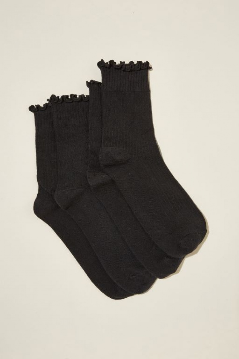 Calcetines Cotton On The Perfect Pair Frill Rib Crew 2Pk Mujer Negras | lOq1YGkL7z9