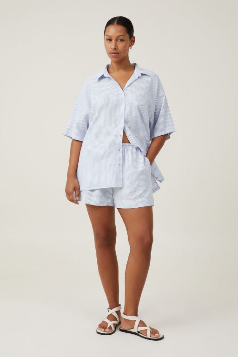 Camisas Cotton On Haven Corta Sleeve Mujer Rayadas Azules | xYLEMFWk7yS