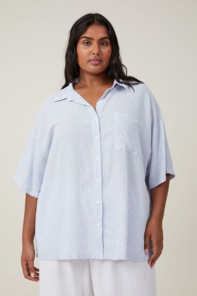 Camisas Cotton On Haven Corta Sleeve Mujer Rayadas Azules | xYLEMFWk7yS