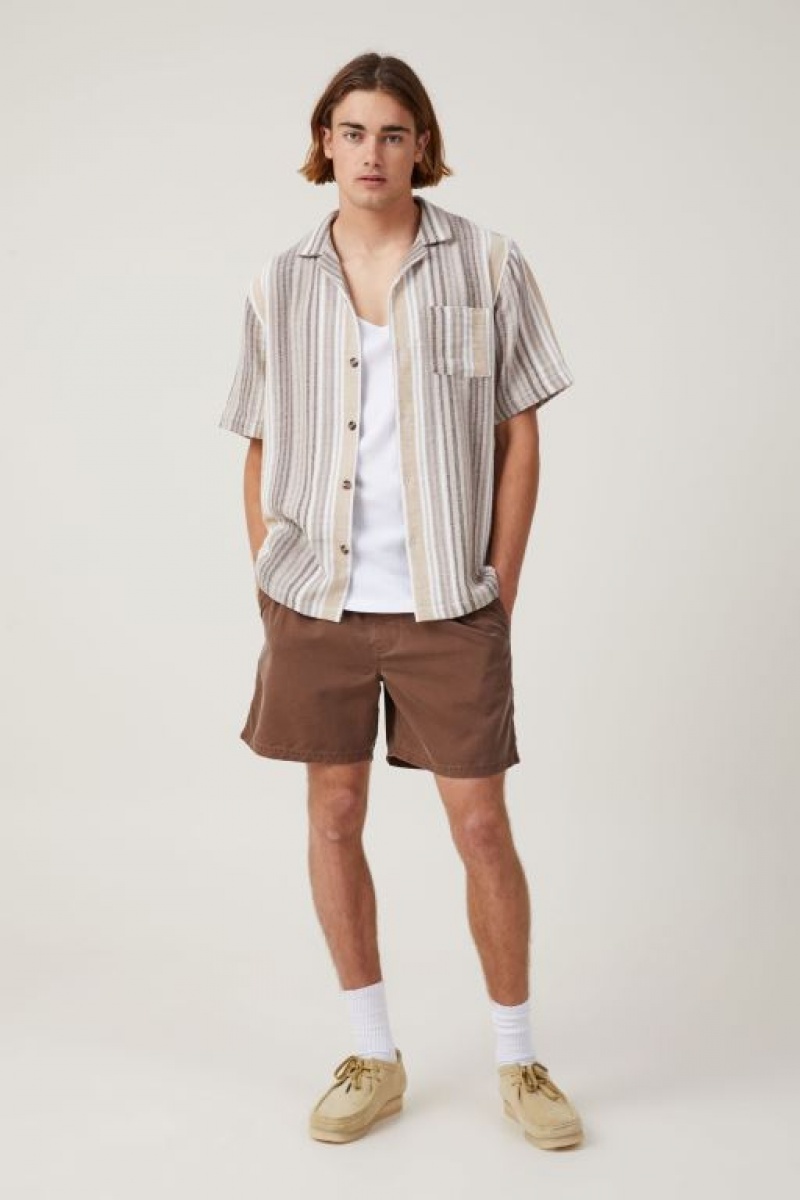 Camisas Cotton On Palma Corta Sleeve Shirt Hombre Marrones Rayadas | llGERAyoHsB