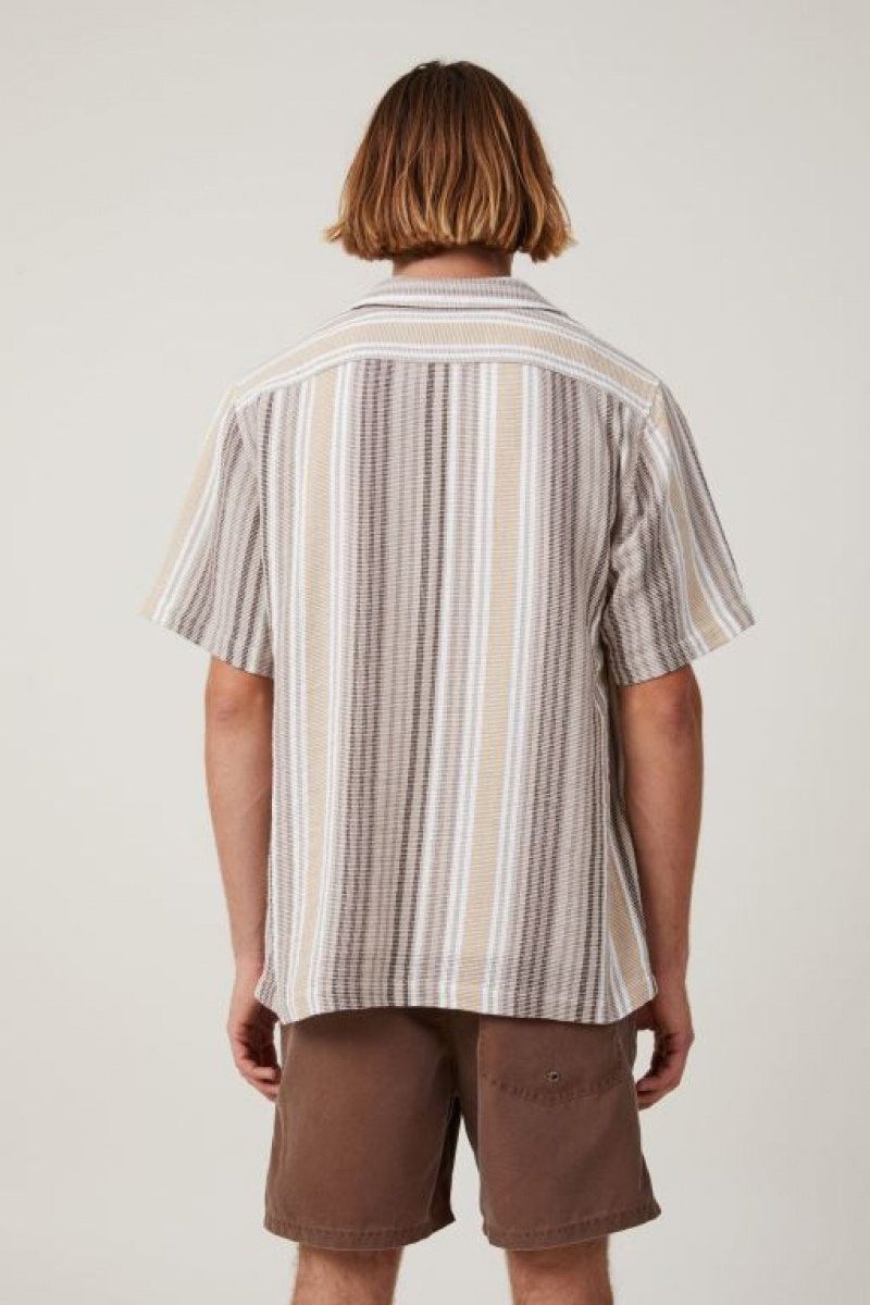 Camisas Cotton On Palma Corta Sleeve Shirt Hombre Marrones Rayadas | llGERAyoHsB