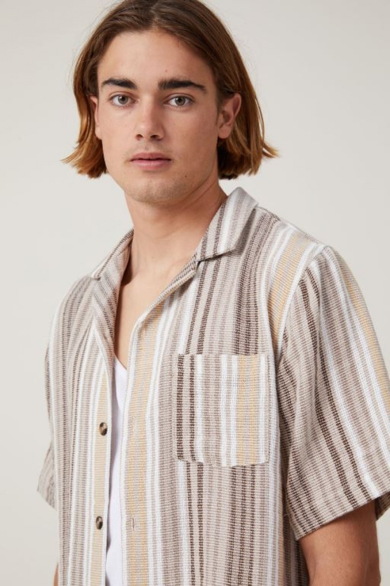 Camisas Cotton On Palma Corta Sleeve Shirt Hombre Marrones Rayadas | llGERAyoHsB