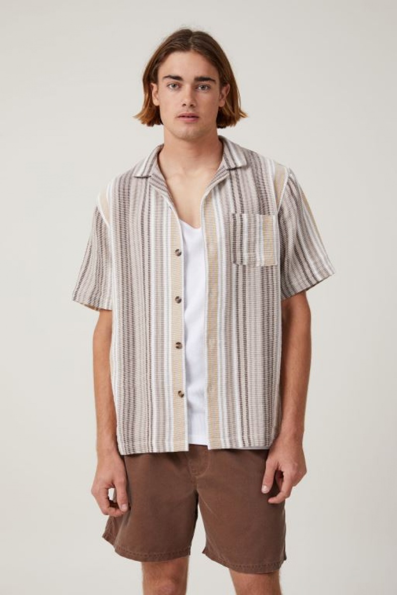 Camisas Cotton On Palma Corta Sleeve Shirt Hombre Marrones Rayadas | llGERAyoHsB