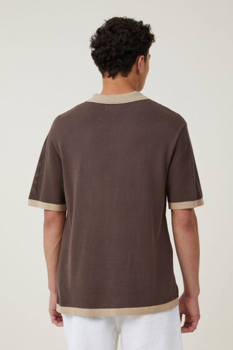 Camisas Cotton On Resort Corta Sleeve Polo Hombre Marrones | QSrFVNCpLdQ