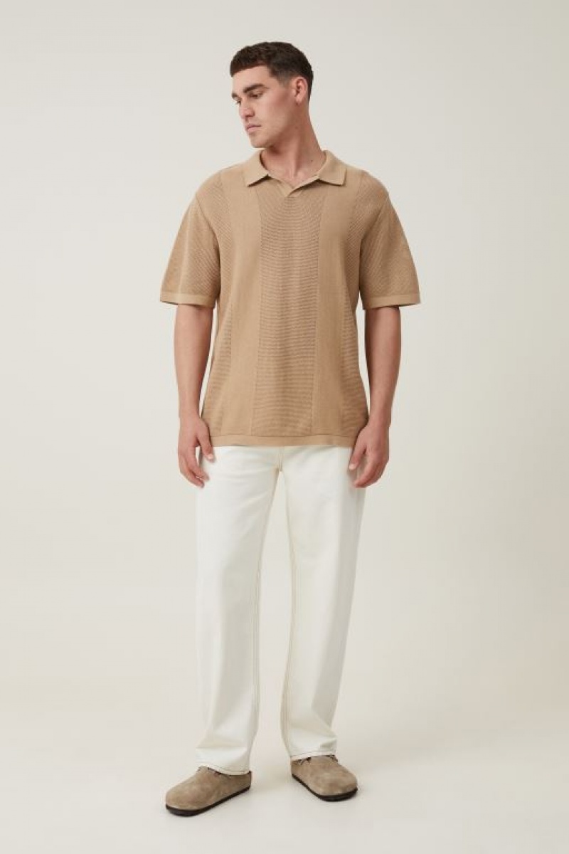 Camisas Cotton On Resort Corta Sleeve Polo Hombre Marrones | k5WBsTHJ6HQ