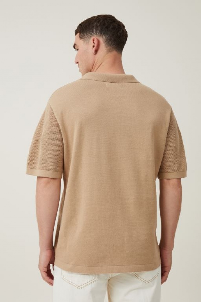 Camisas Cotton On Resort Corta Sleeve Polo Hombre Marrones | k5WBsTHJ6HQ