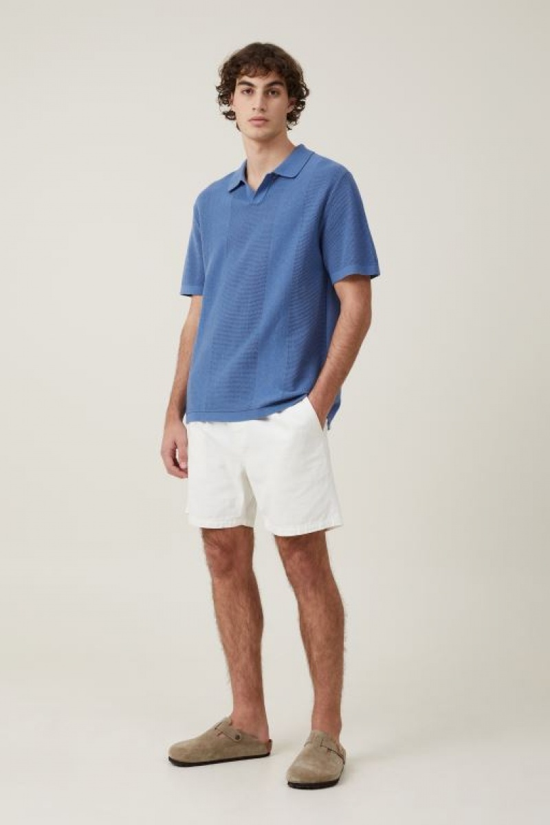 Camisas Cotton On Resort Corta Sleeve Polo Hombre Azules | HENKCawrHN0
