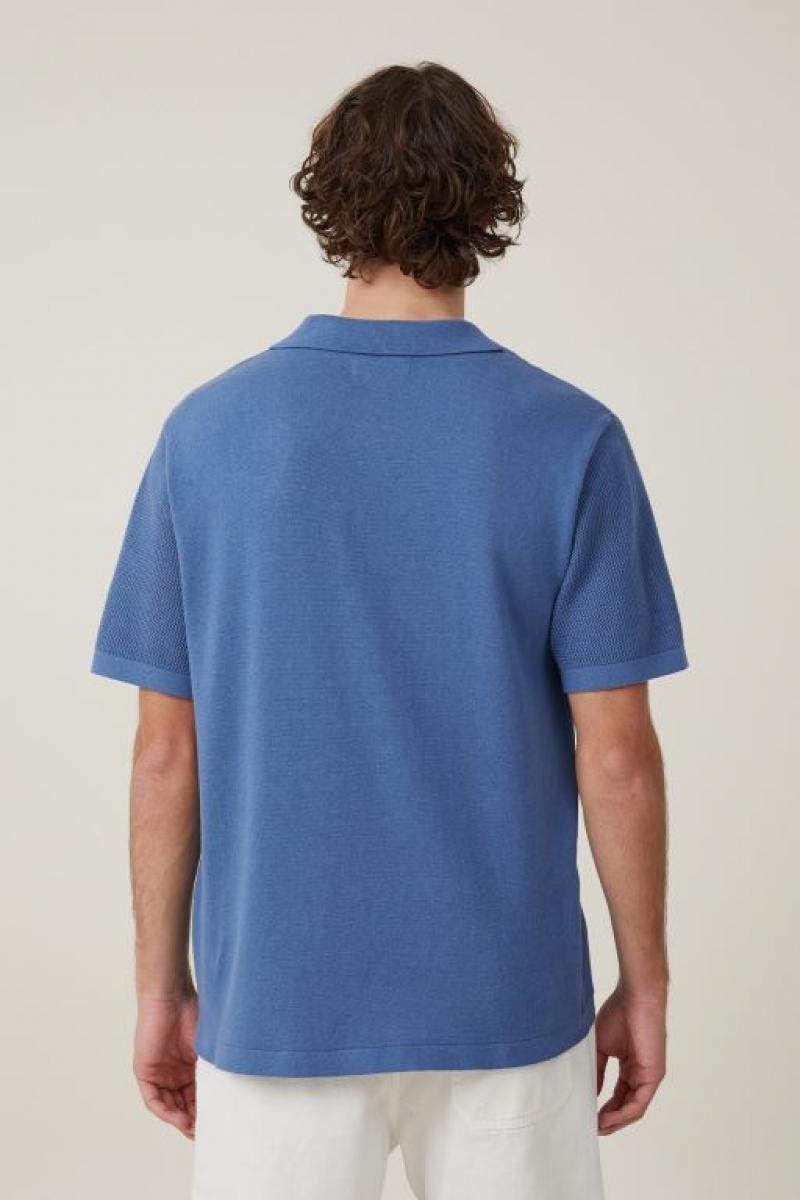 Camisas Cotton On Resort Corta Sleeve Polo Hombre Azules | HENKCawrHN0