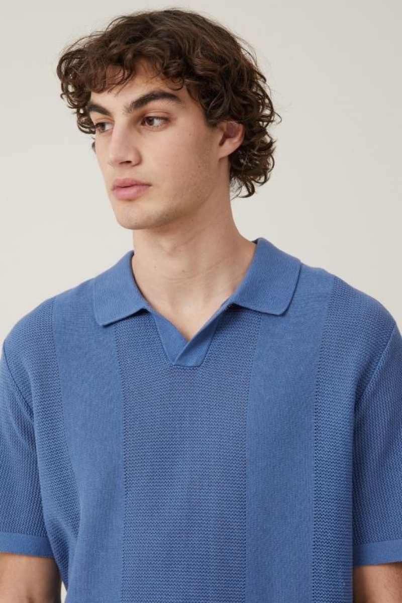 Camisas Cotton On Resort Corta Sleeve Polo Hombre Azules | HENKCawrHN0