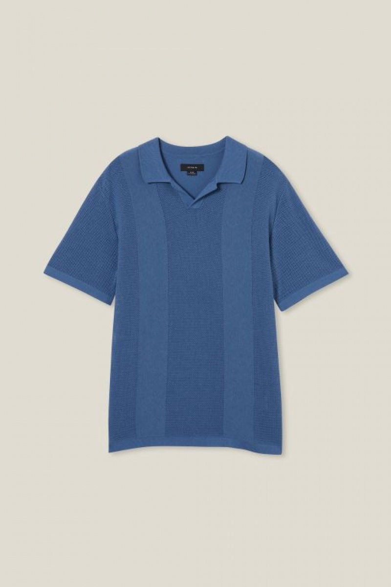 Camisas Cotton On Resort Corta Sleeve Polo Hombre Azules | HENKCawrHN0
