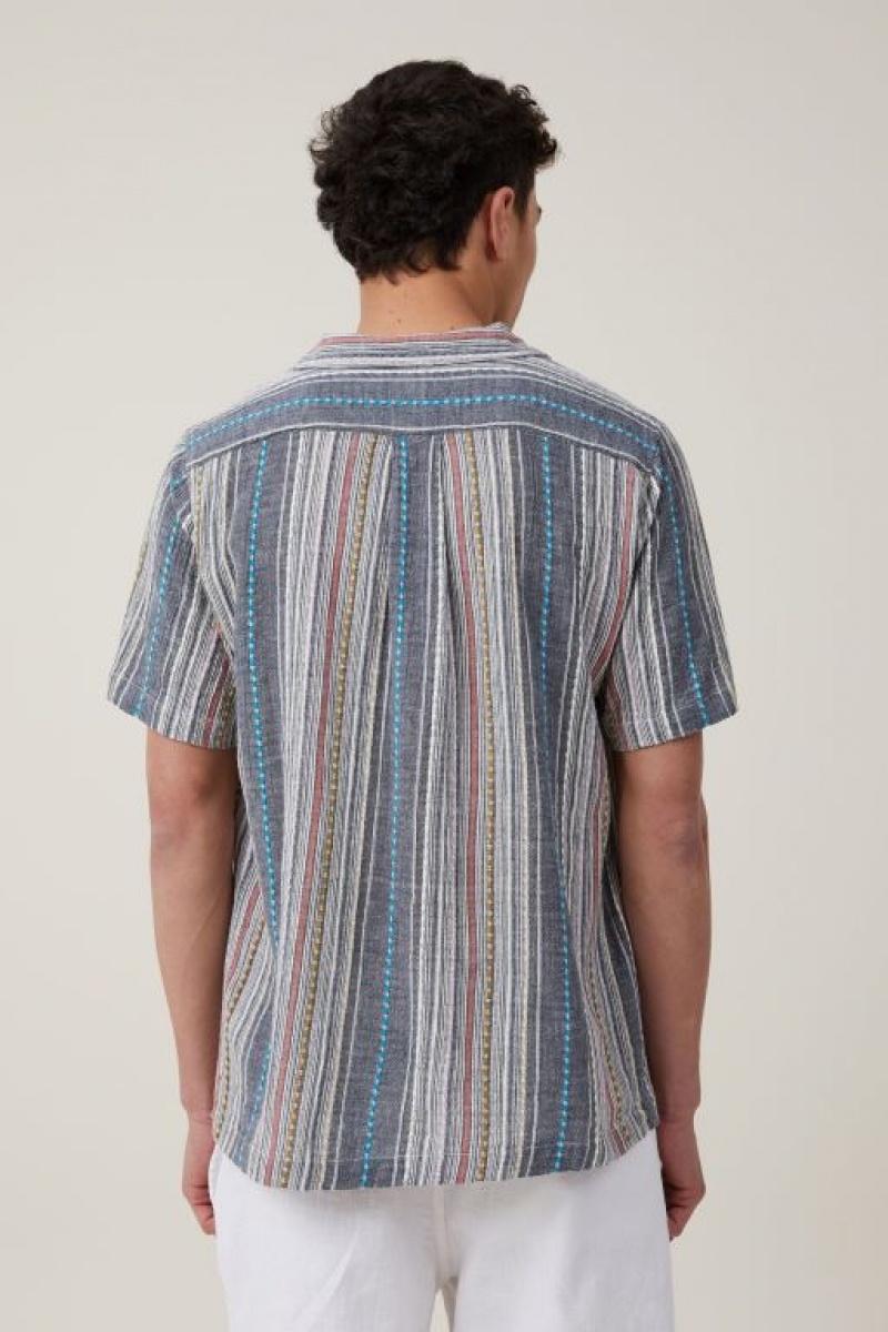 Camisas Cotton On Riviera Corta Sleeve Hombre Azules Multicolor Rayadas | KXFp9WCD55X