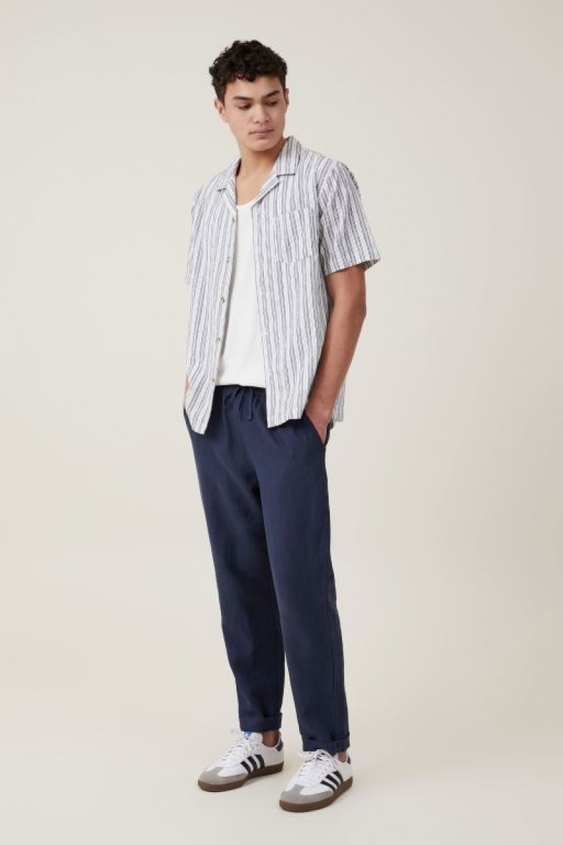 Camisas Cotton On Riviera Corta Sleeve Hombre Blancas Negras Rayadas | JgOMWAPw9Mz