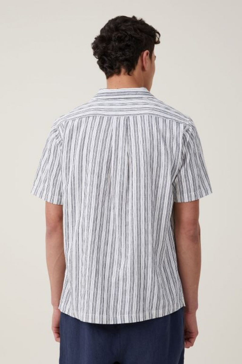 Camisas Cotton On Riviera Corta Sleeve Hombre Blancas Negras Rayadas | JgOMWAPw9Mz
