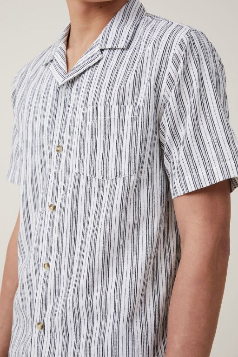 Camisas Cotton On Riviera Corta Sleeve Hombre Blancas Negras Rayadas | JgOMWAPw9Mz
