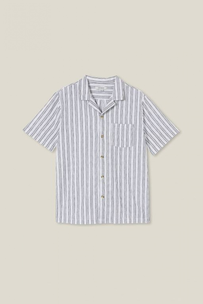 Camisas Cotton On Riviera Corta Sleeve Hombre Blancas Negras Rayadas | JgOMWAPw9Mz