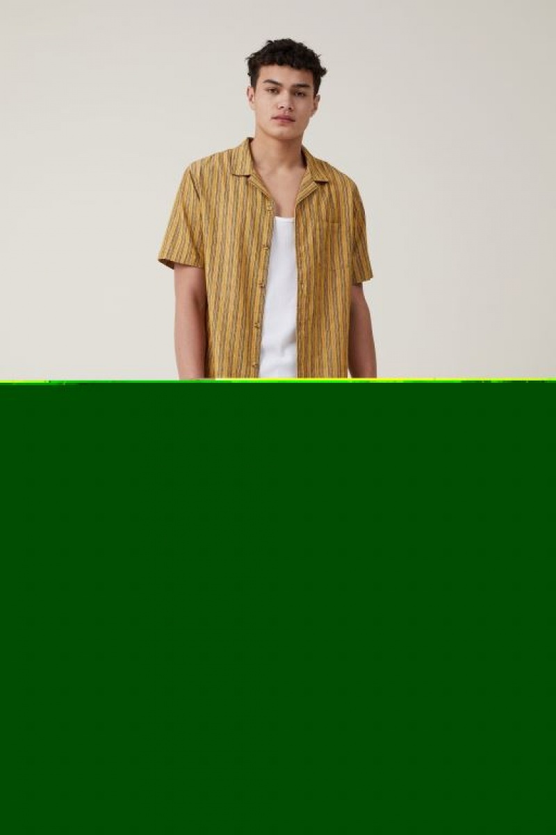 Camisas Cotton On Riviera Corta Sleeve Hombre Amarillo Rayadas | xXHhCAaHx88