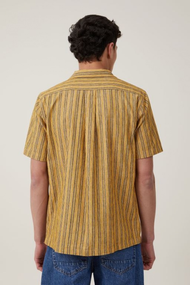 Camisas Cotton On Riviera Corta Sleeve Hombre Amarillo Rayadas | xXHhCAaHx88