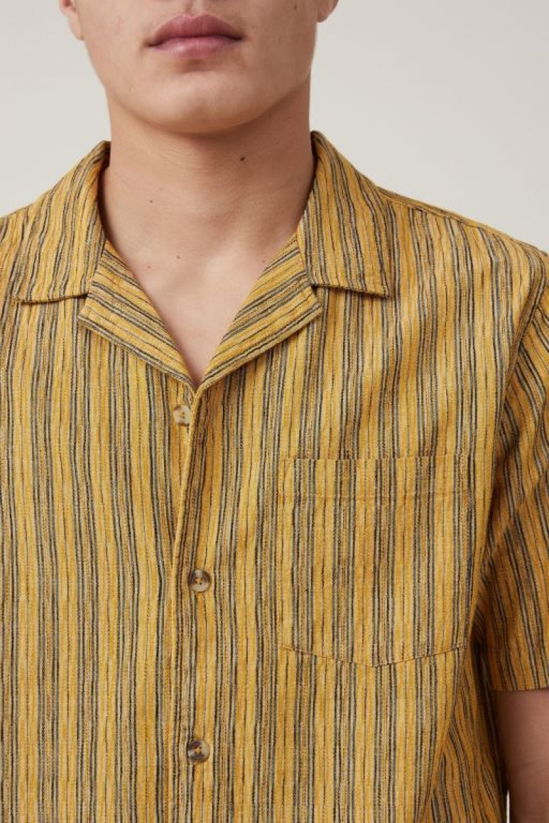 Camisas Cotton On Riviera Corta Sleeve Hombre Amarillo Rayadas | xXHhCAaHx88