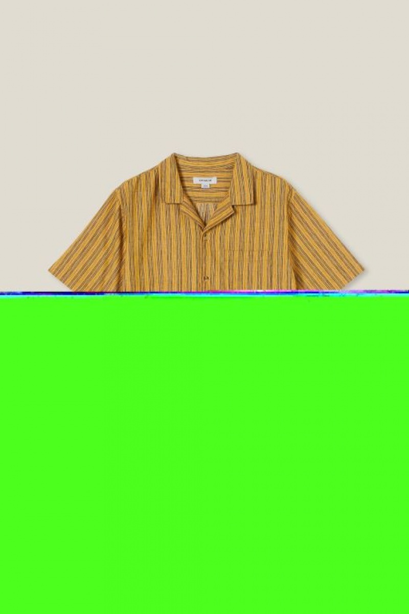 Camisas Cotton On Riviera Corta Sleeve Hombre Amarillo Rayadas | xXHhCAaHx88