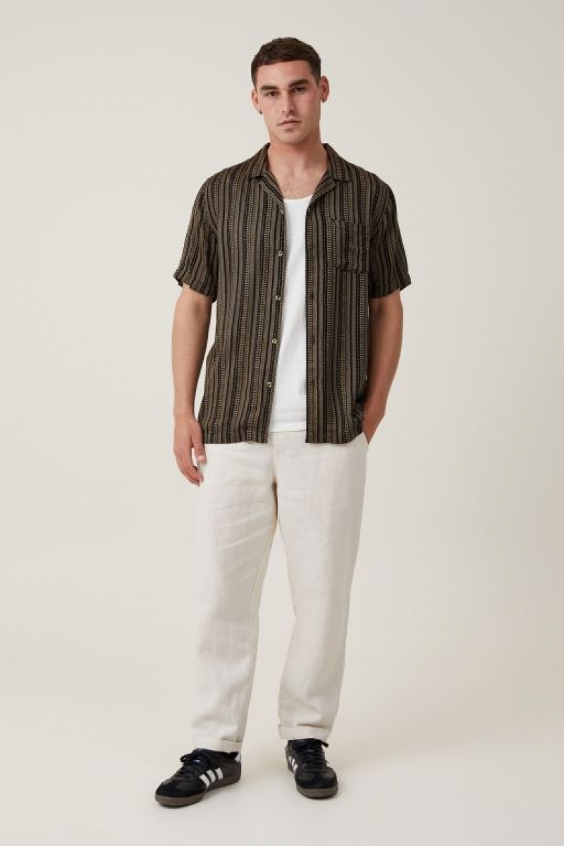Camisas Cotton On Riviera Corta Sleeve Hombre Negras Moutarde Rayadas | MxeKsgWo27R