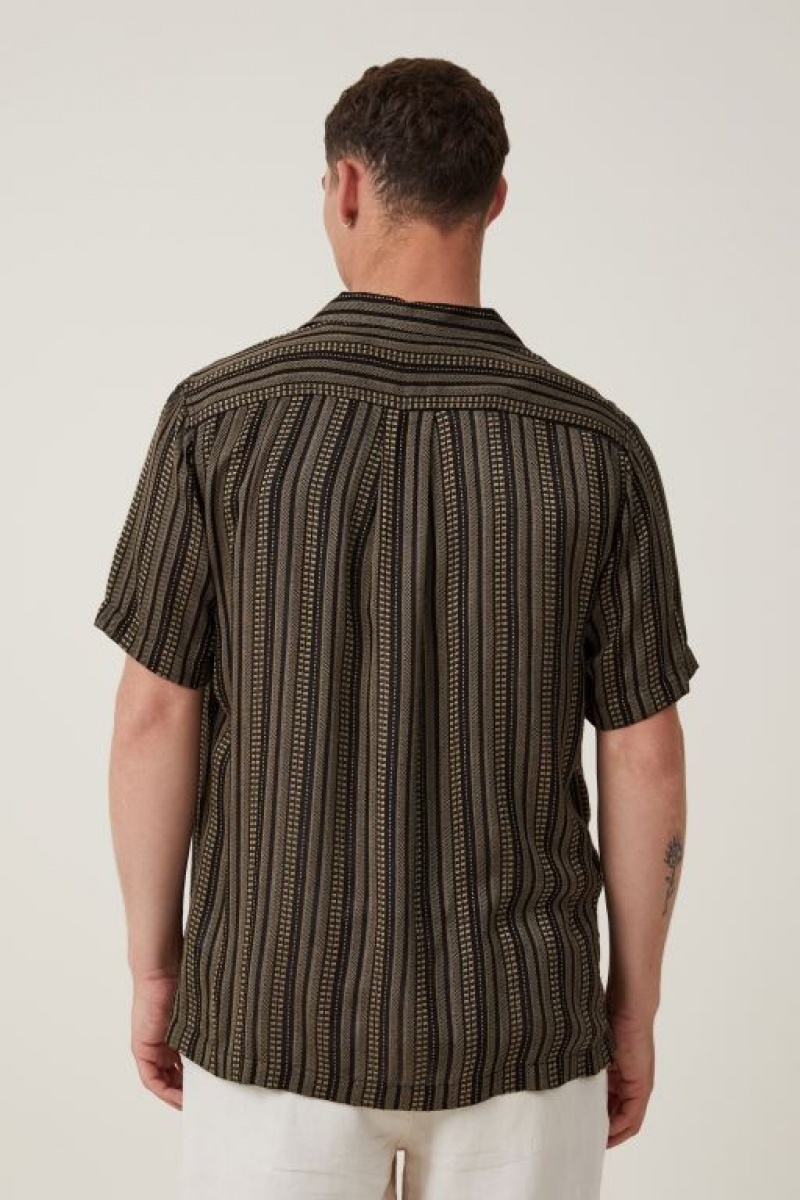 Camisas Cotton On Riviera Corta Sleeve Hombre Negras Moutarde Rayadas | MxeKsgWo27R
