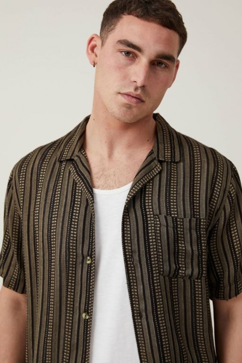 Camisas Cotton On Riviera Corta Sleeve Hombre Negras Moutarde Rayadas | MxeKsgWo27R