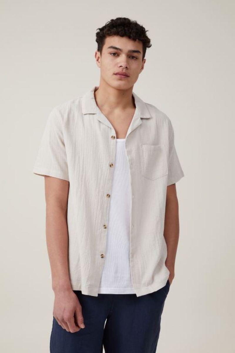 Camisas Cotton On Riviera Corta Sleeve Hombre Gris Claro Marrones | pGpZzIAhVbH