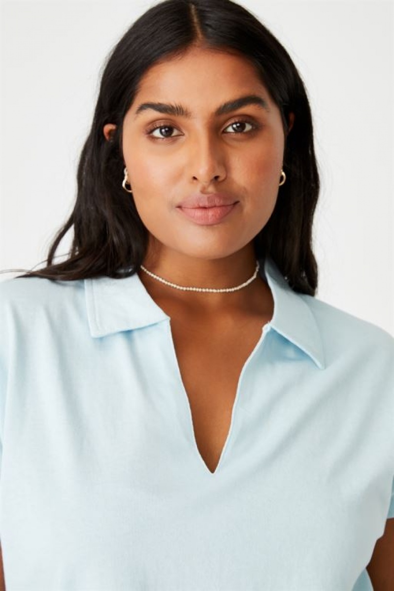 Camiseta Cotton On Curve Romi Corta Sleeve Polo Mujer Azules | 5MBlRkbN2zf