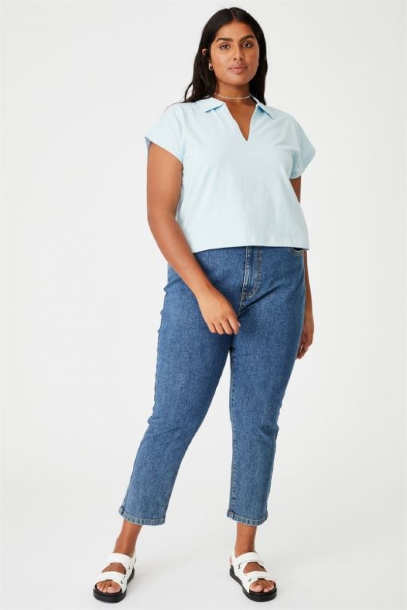 Camiseta Cotton On Curve Romi Corta Sleeve Polo Mujer Azules | 5MBlRkbN2zf
