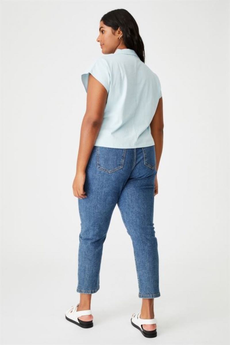 Camiseta Cotton On Curve Romi Corta Sleeve Polo Mujer Azules | 5MBlRkbN2zf