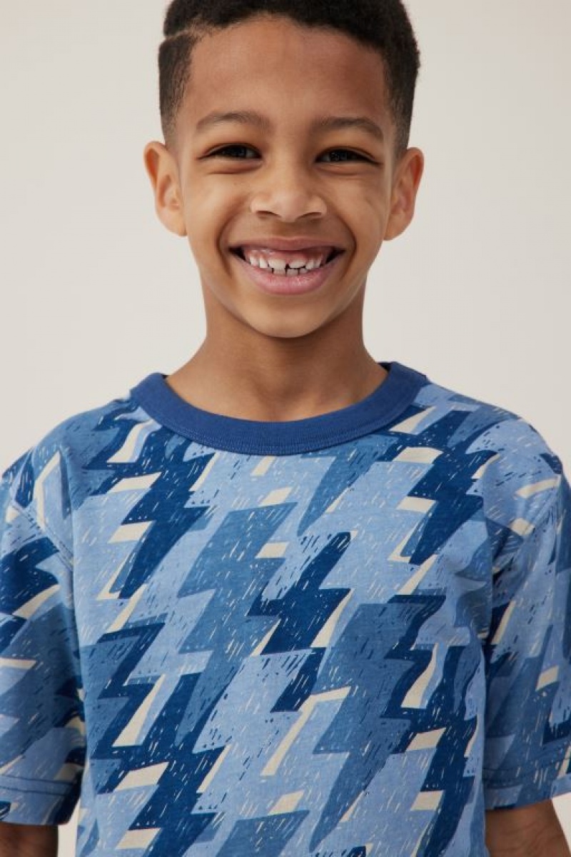 Camiseta Cotton On Jonny Corta Sleeve Print Niño Azules | VAQwuhsP7Gy