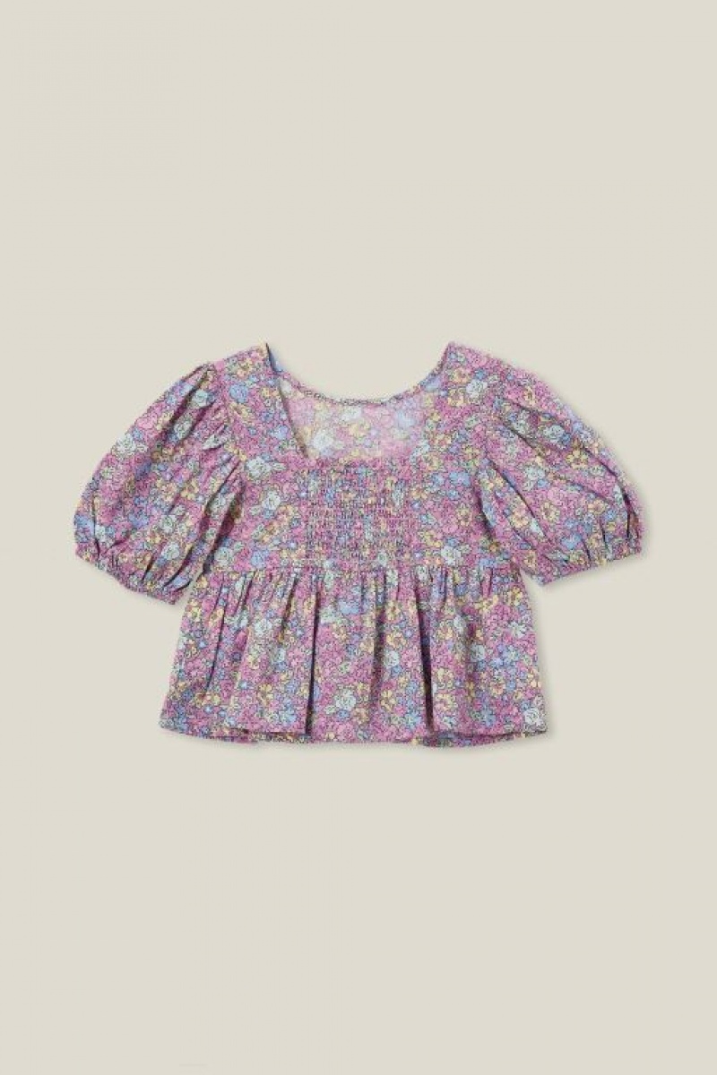 Camiseta Cotton On Leah Corta Sleeve Niña Moradas | 1orEDboABT8