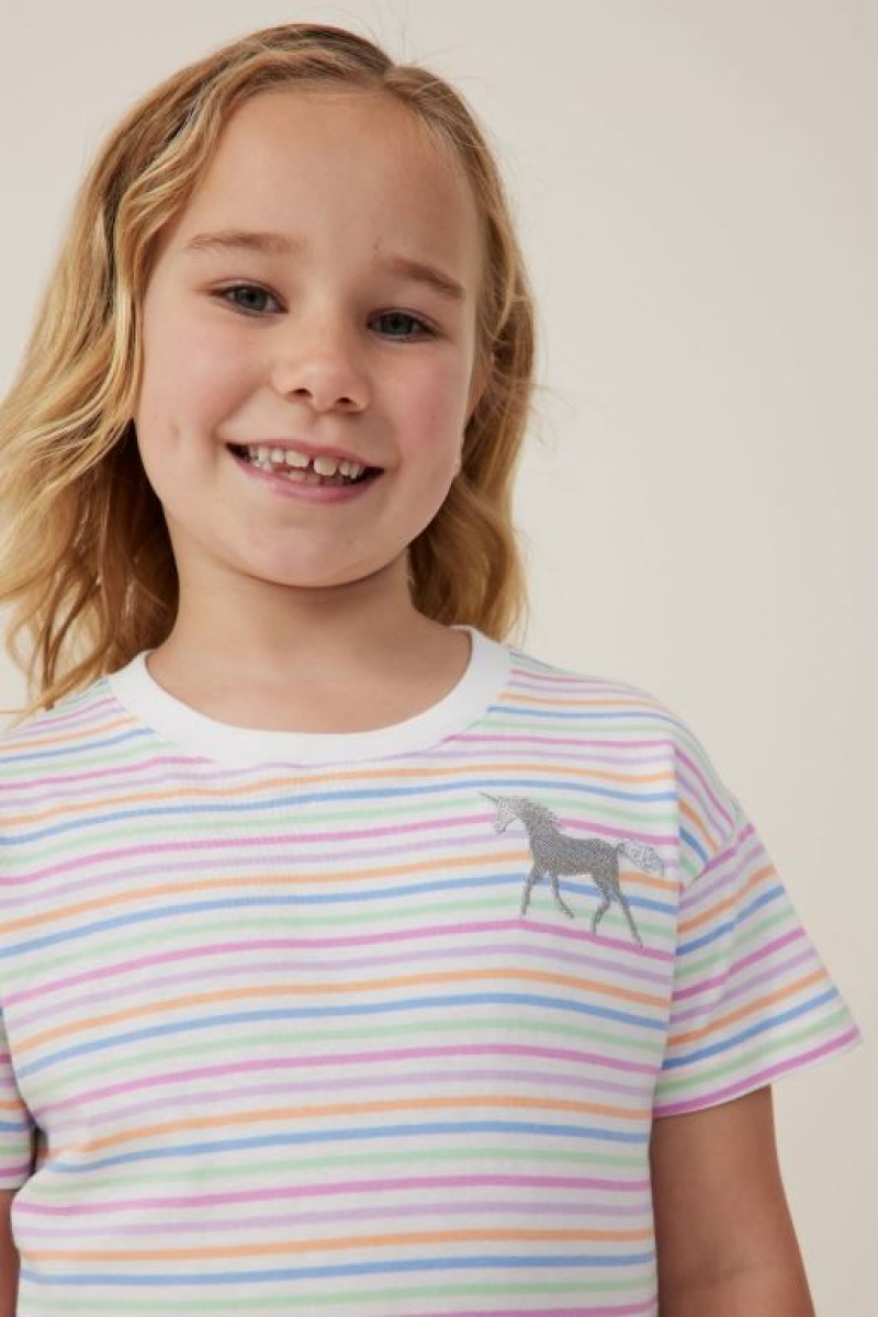 Camiseta Cotton On Poppy Corta Sleeve Print Niña Amarillo Claro Multicolor Rayadas | IQKXThfo1JM