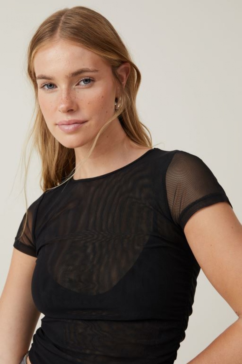 Camiseta Cotton On Rebecca Gathered Corta Sleeve Mujer Negras | ABFen0SVCx4