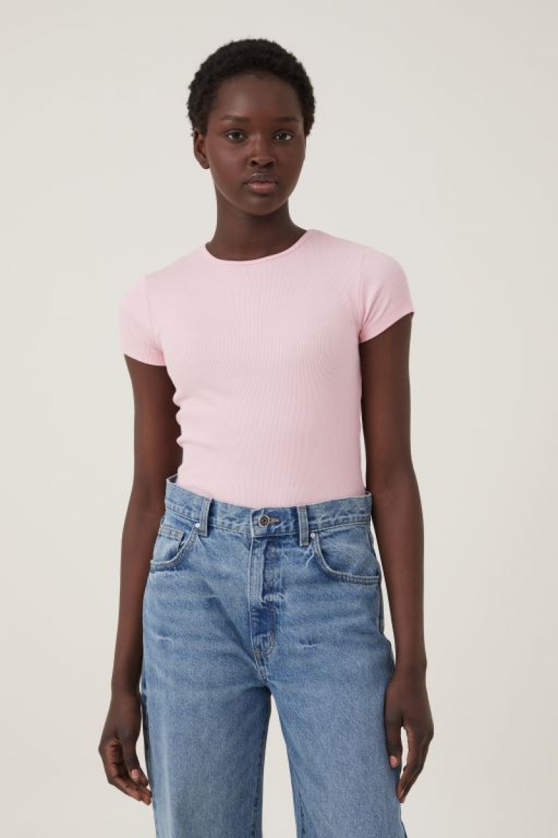 Camiseta Cotton On The One Organic Rib Crew Corta Sleeve Mujer Rosas | cMhhlnNeNvc
