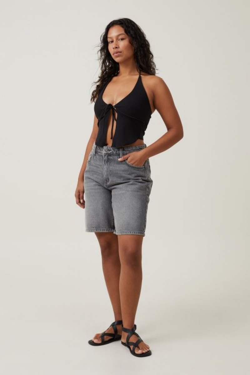 Camiseta Tirantes Cotton On Mia Tie Front Halter Mujer Negras | eOTynnanEOH