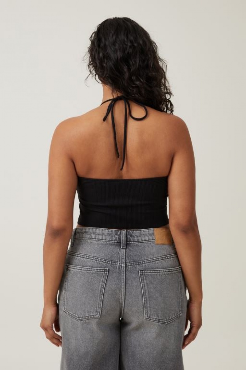 Camiseta Tirantes Cotton On Mia Tie Front Halter Mujer Negras | eOTynnanEOH