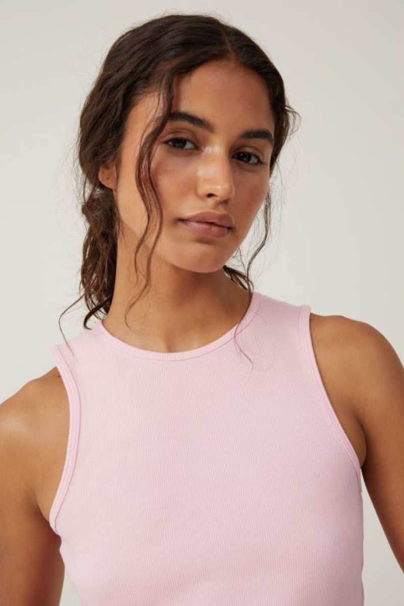 Camiseta Tirantes Cotton On The One Organic Rib Racer Mujer Rosas | iG242BfWLio