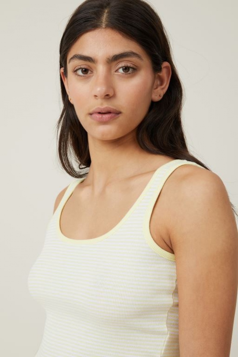 Camiseta Tirantes Cotton On The One Organic Rib Crop Mujer Rayadas Blancas | VWGhp4v1ceG