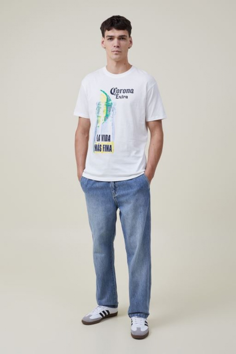 Camisetas Estampadas Cotton On Corona Premium Loose Fit Hombre Blancas | ZBLQ4CLk4Pv