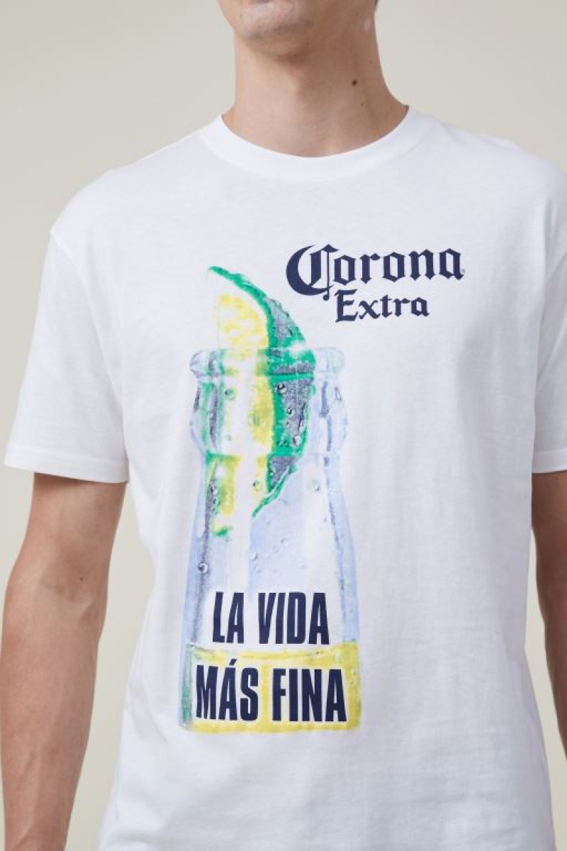Camisetas Estampadas Cotton On Corona Premium Loose Fit Hombre Blancas | ZBLQ4CLk4Pv