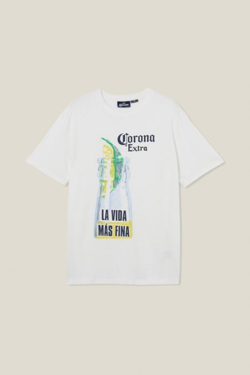 Camisetas Estampadas Cotton On Corona Premium Loose Fit Hombre Blancas | ZBLQ4CLk4Pv