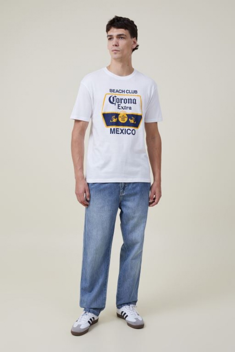 Camisetas Estampadas Cotton On Corona Premium Loose Fit Hombre Blancas | MXVM6oXQRO7