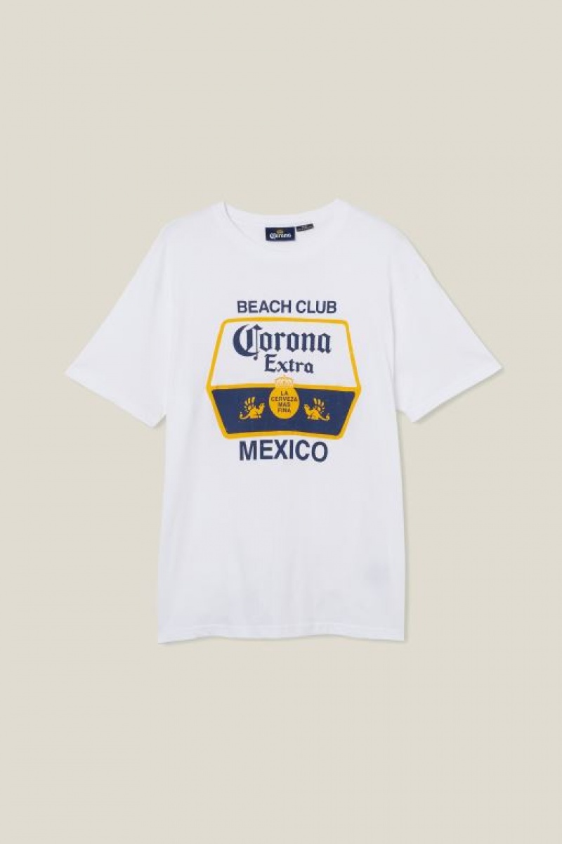 Camisetas Estampadas Cotton On Corona Premium Loose Fit Hombre Blancas | MXVM6oXQRO7