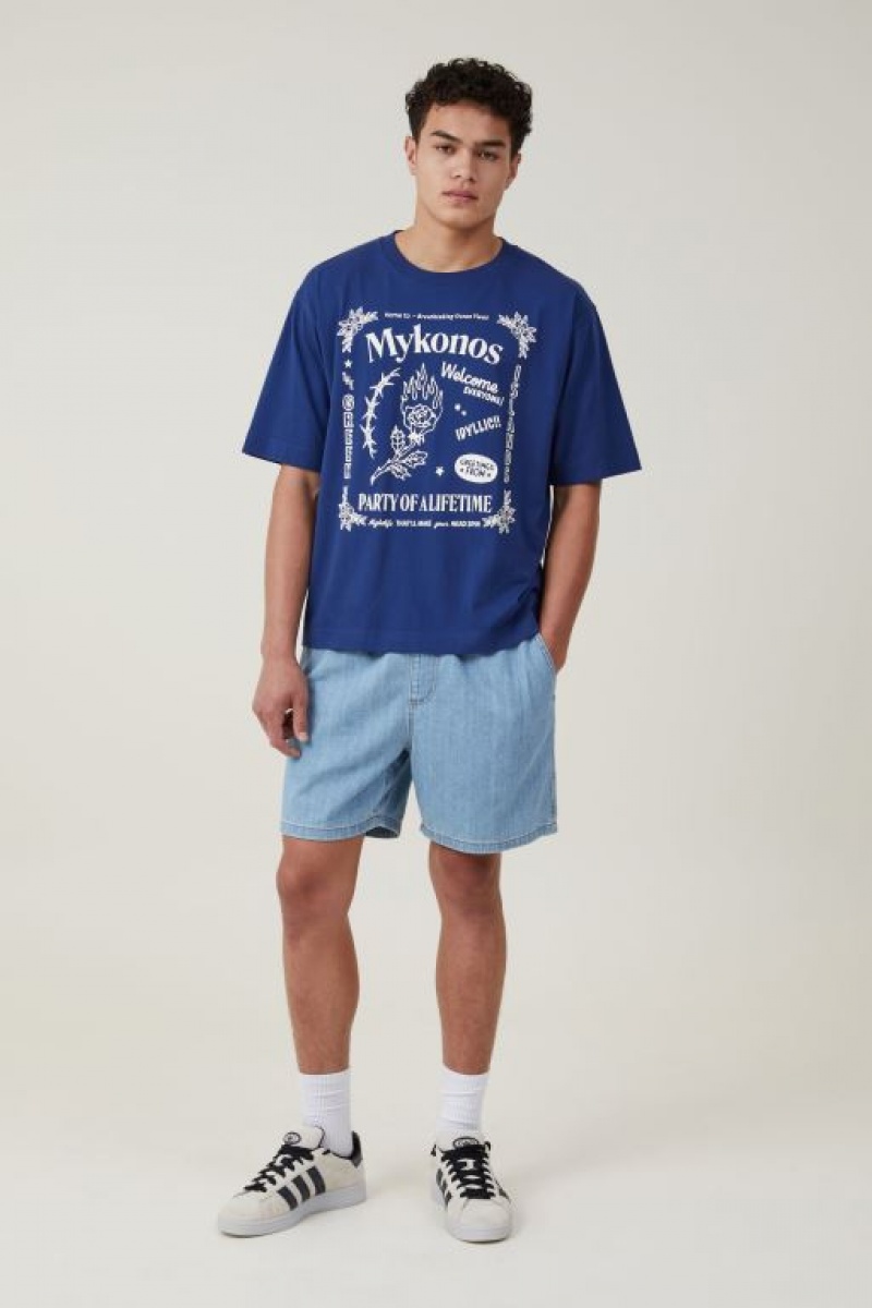 Camisetas Estampadas Cotton On Corta Fit Hombre Azules | vOApXyRSAk8